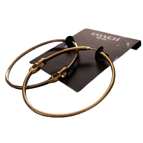 NEW Coach Women's Signature Hoop Earrings Gold Tone - Picture 9 of 13